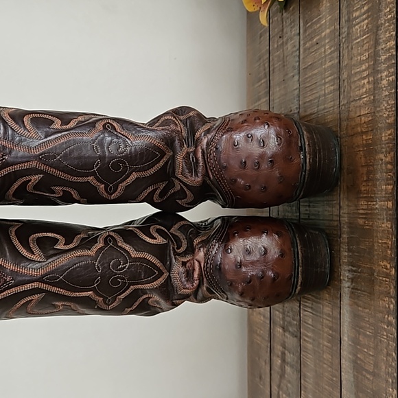 LARRY MAHAN NORCONA OSTRICH LEATHER COWBOY BOOTS SIZE 8XE - Picture 2 of 6